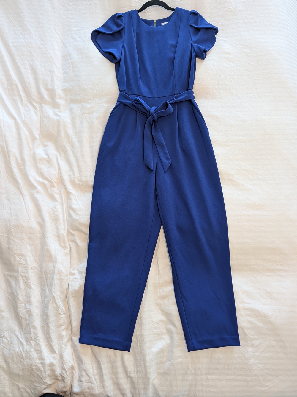 Calvin Klein Royal Blue Tulip Sleeve / Belted Jumpsuit - Picture 5 of 8